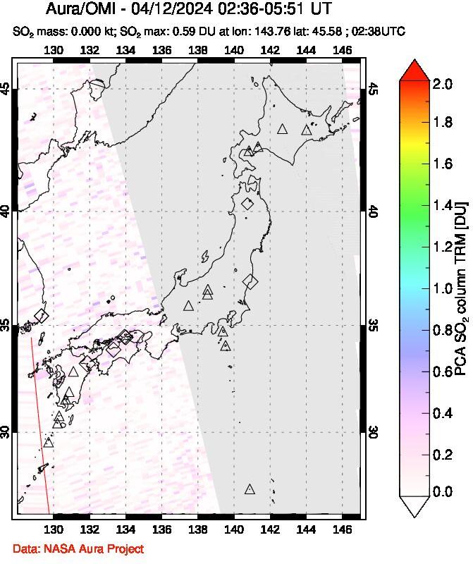 A sulfur dioxide image over Japan on Apr 12, 2024.