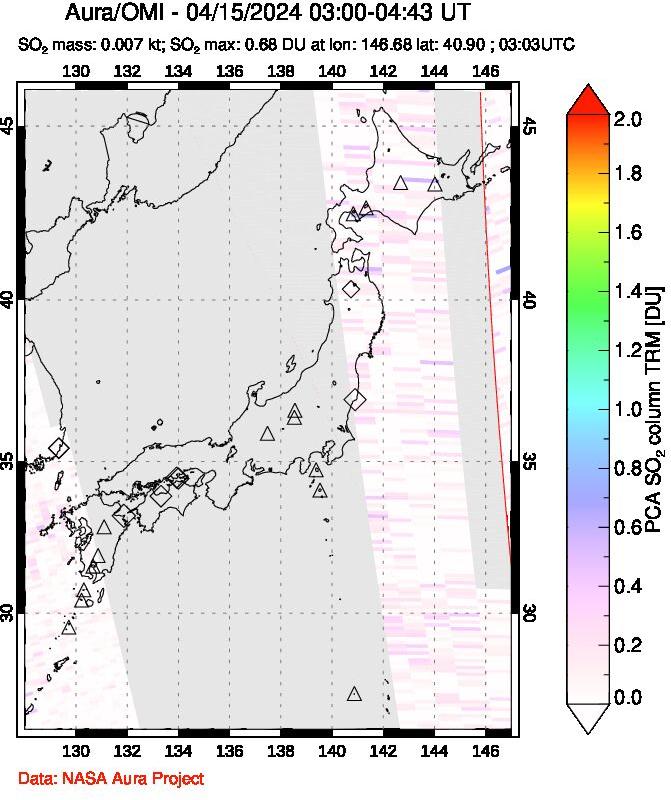 A sulfur dioxide image over Japan on Apr 15, 2024.