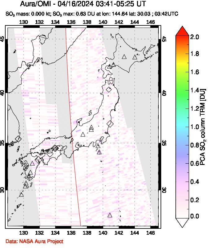 A sulfur dioxide image over Japan on Apr 16, 2024.