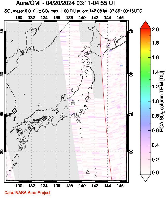 A sulfur dioxide image over Japan on Apr 20, 2024.