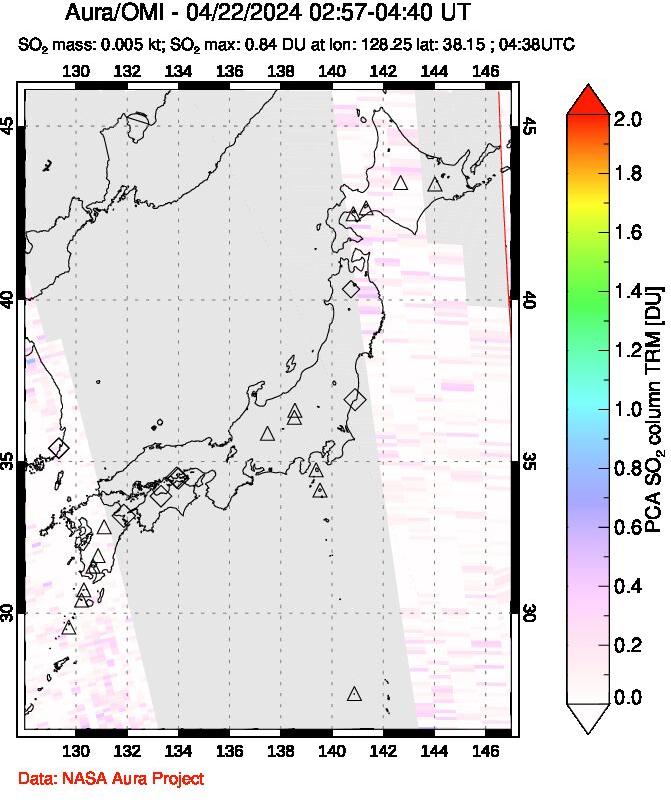 A sulfur dioxide image over Japan on Apr 22, 2024.