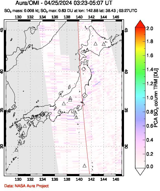 A sulfur dioxide image over Japan on Apr 25, 2024.