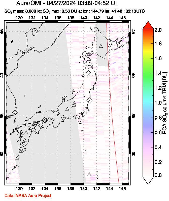 A sulfur dioxide image over Japan on Apr 27, 2024.