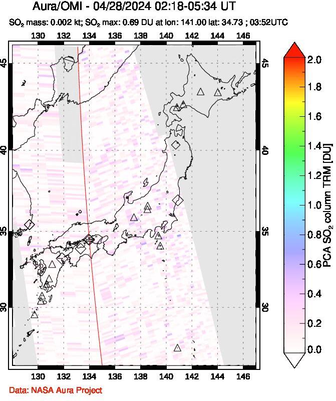 A sulfur dioxide image over Japan on Apr 28, 2024.