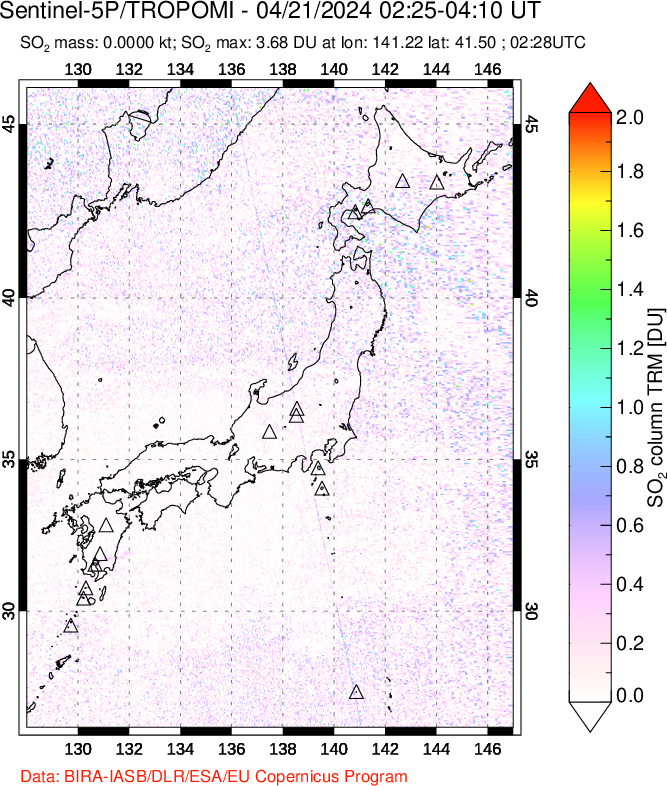 A sulfur dioxide image over Japan on Apr 21, 2024.