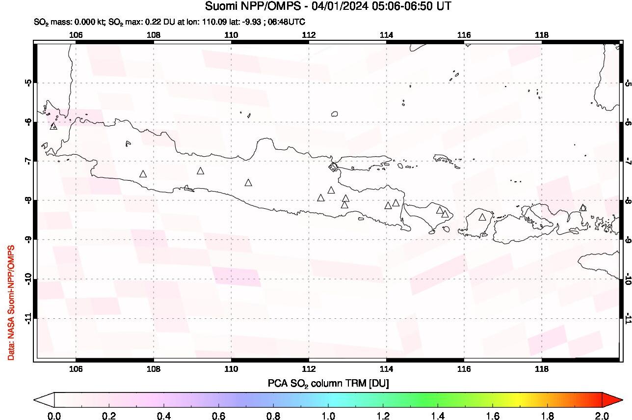 A sulfur dioxide image over Java, Indonesia on Apr 01, 2024.