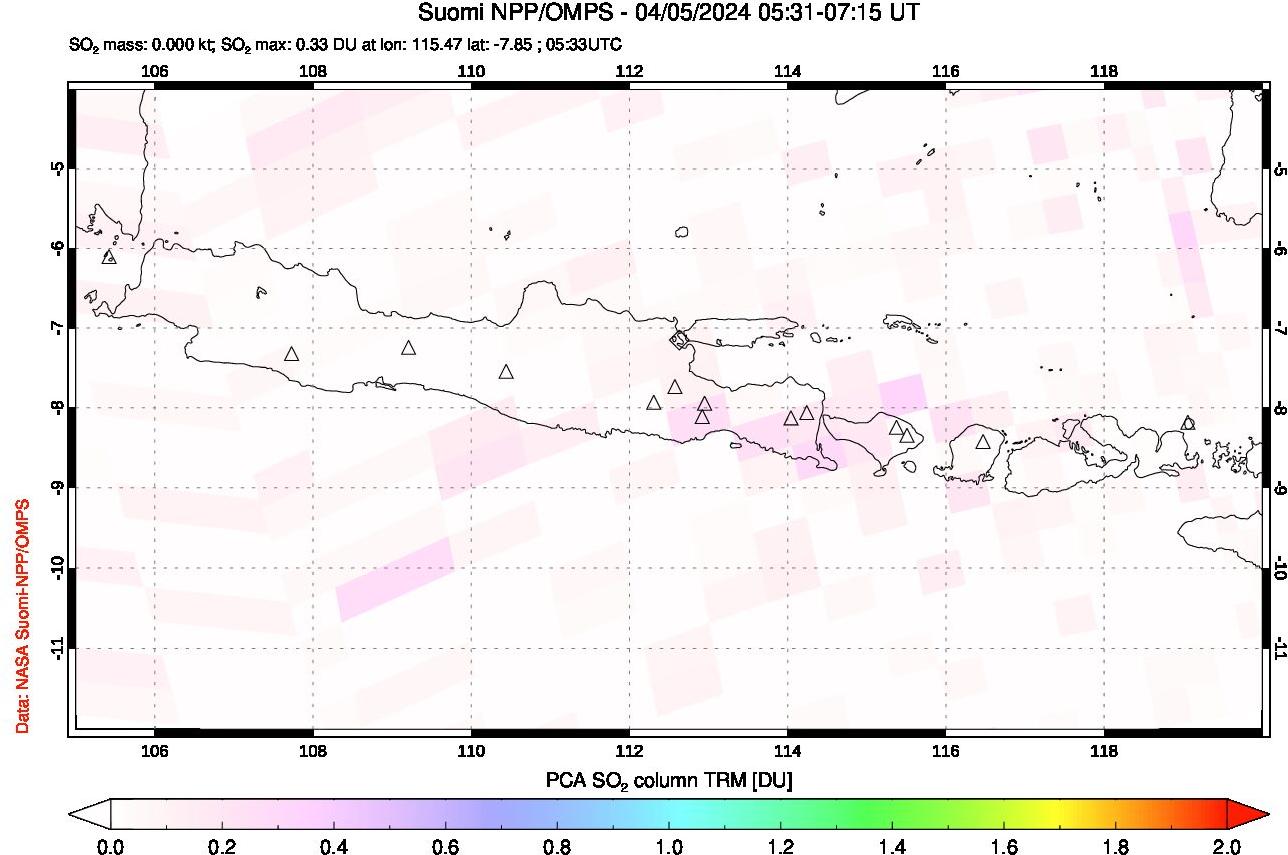 A sulfur dioxide image over Java, Indonesia on Apr 05, 2024.