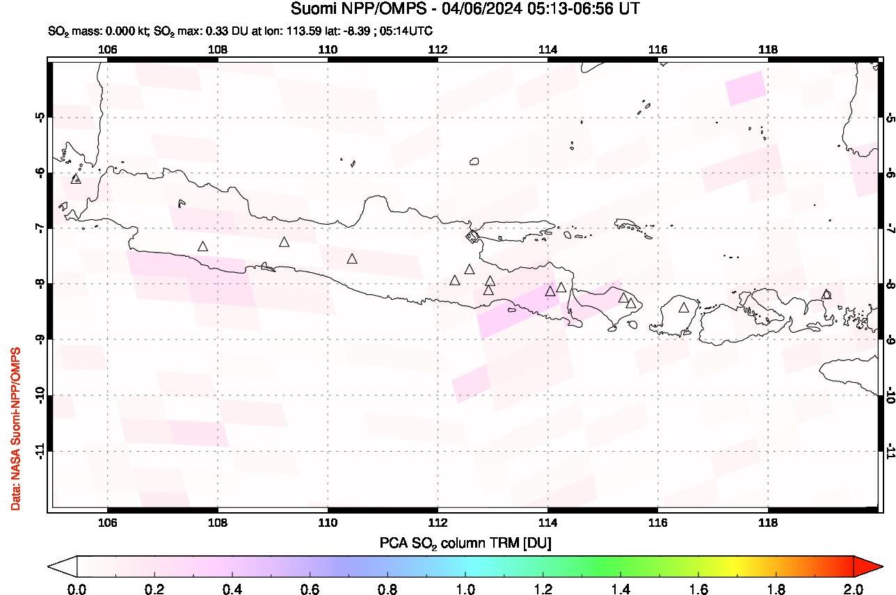 A sulfur dioxide image over Java, Indonesia on Apr 06, 2024.