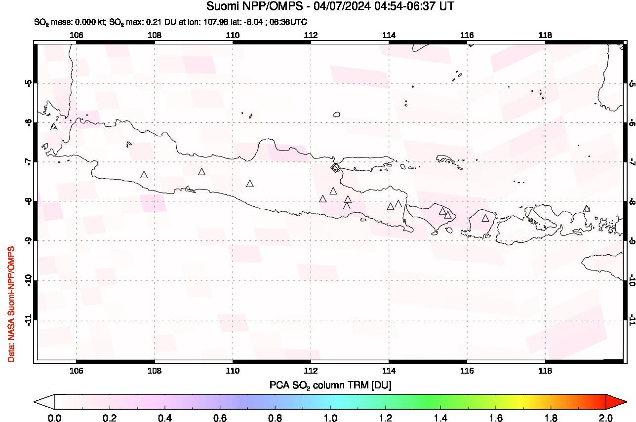 A sulfur dioxide image over Java, Indonesia on Apr 07, 2024.