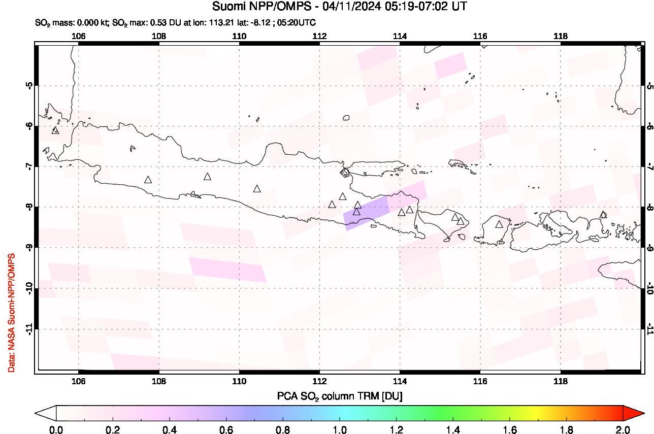 A sulfur dioxide image over Java, Indonesia on Apr 11, 2024.