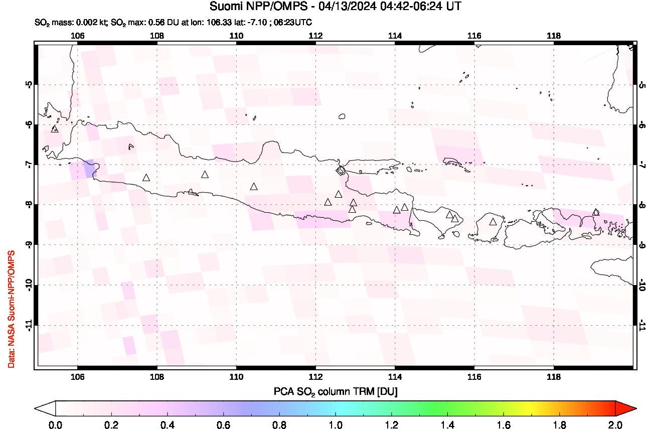A sulfur dioxide image over Java, Indonesia on Apr 13, 2024.