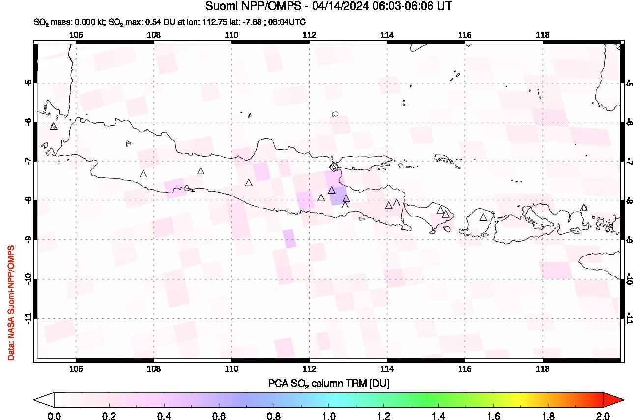 A sulfur dioxide image over Java, Indonesia on Apr 14, 2024.