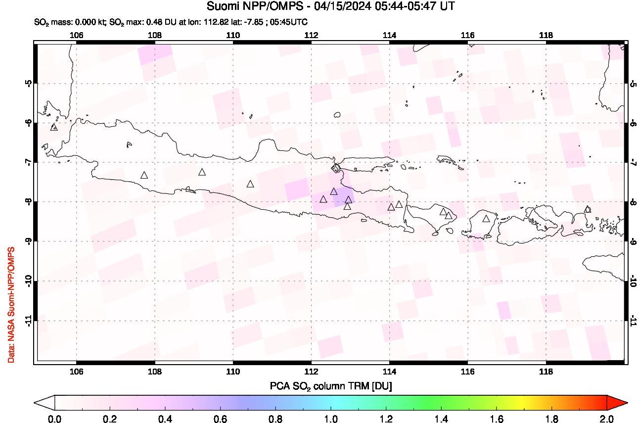 A sulfur dioxide image over Java, Indonesia on Apr 15, 2024.