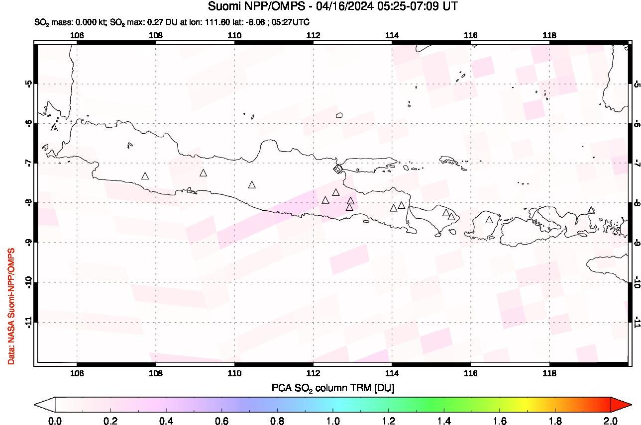 A sulfur dioxide image over Java, Indonesia on Apr 16, 2024.