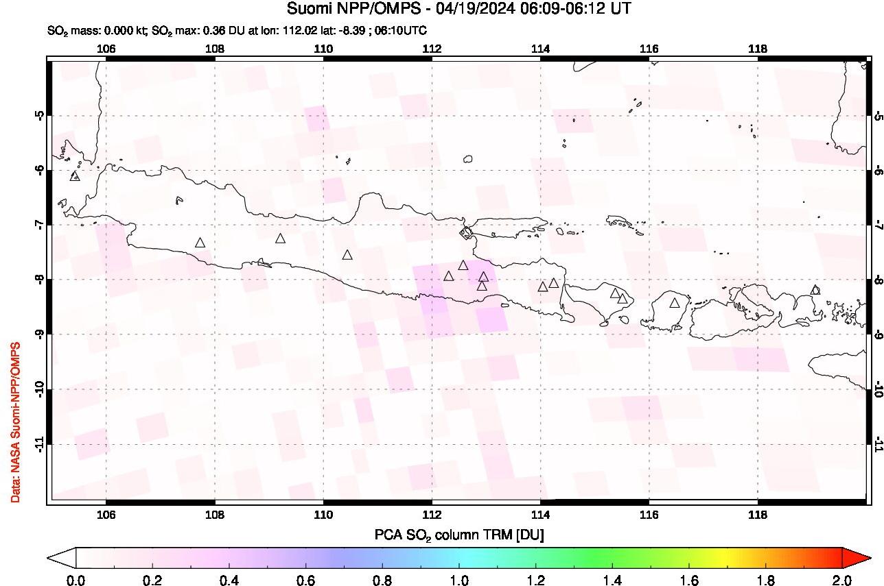 A sulfur dioxide image over Java, Indonesia on Apr 19, 2024.