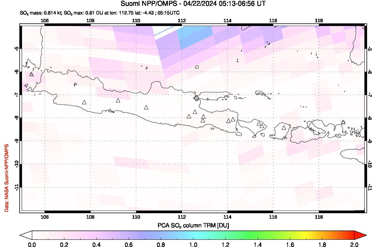 A sulfur dioxide image over Java, Indonesia on Apr 22, 2024.