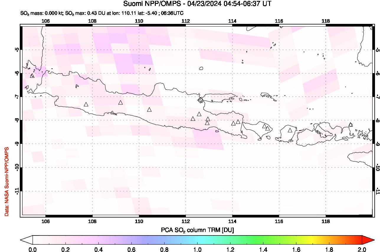 A sulfur dioxide image over Java, Indonesia on Apr 23, 2024.