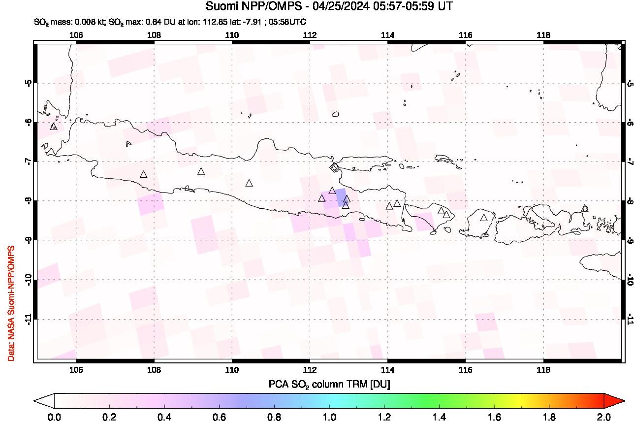 A sulfur dioxide image over Java, Indonesia on Apr 25, 2024.