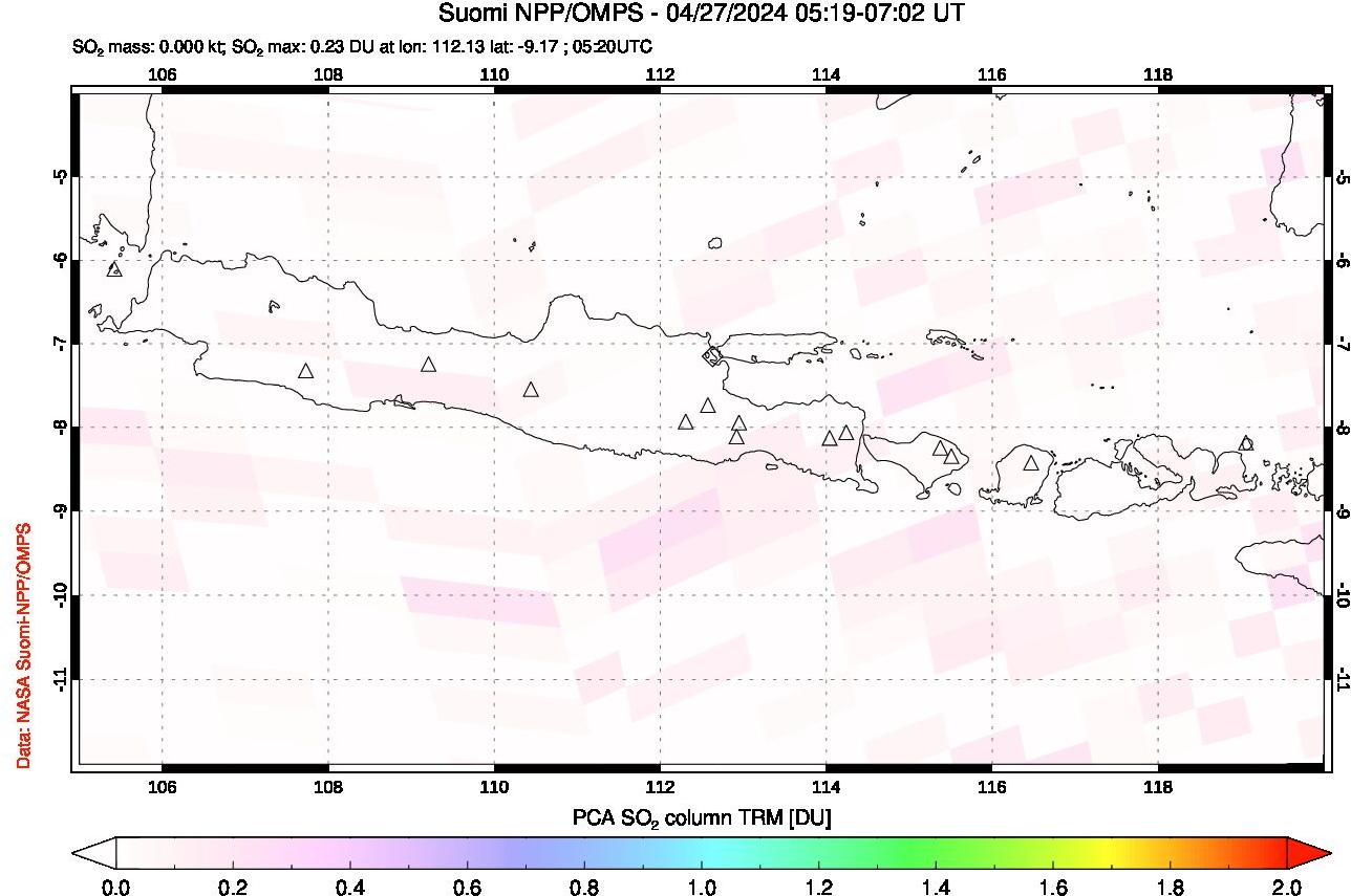 A sulfur dioxide image over Java, Indonesia on Apr 27, 2024.