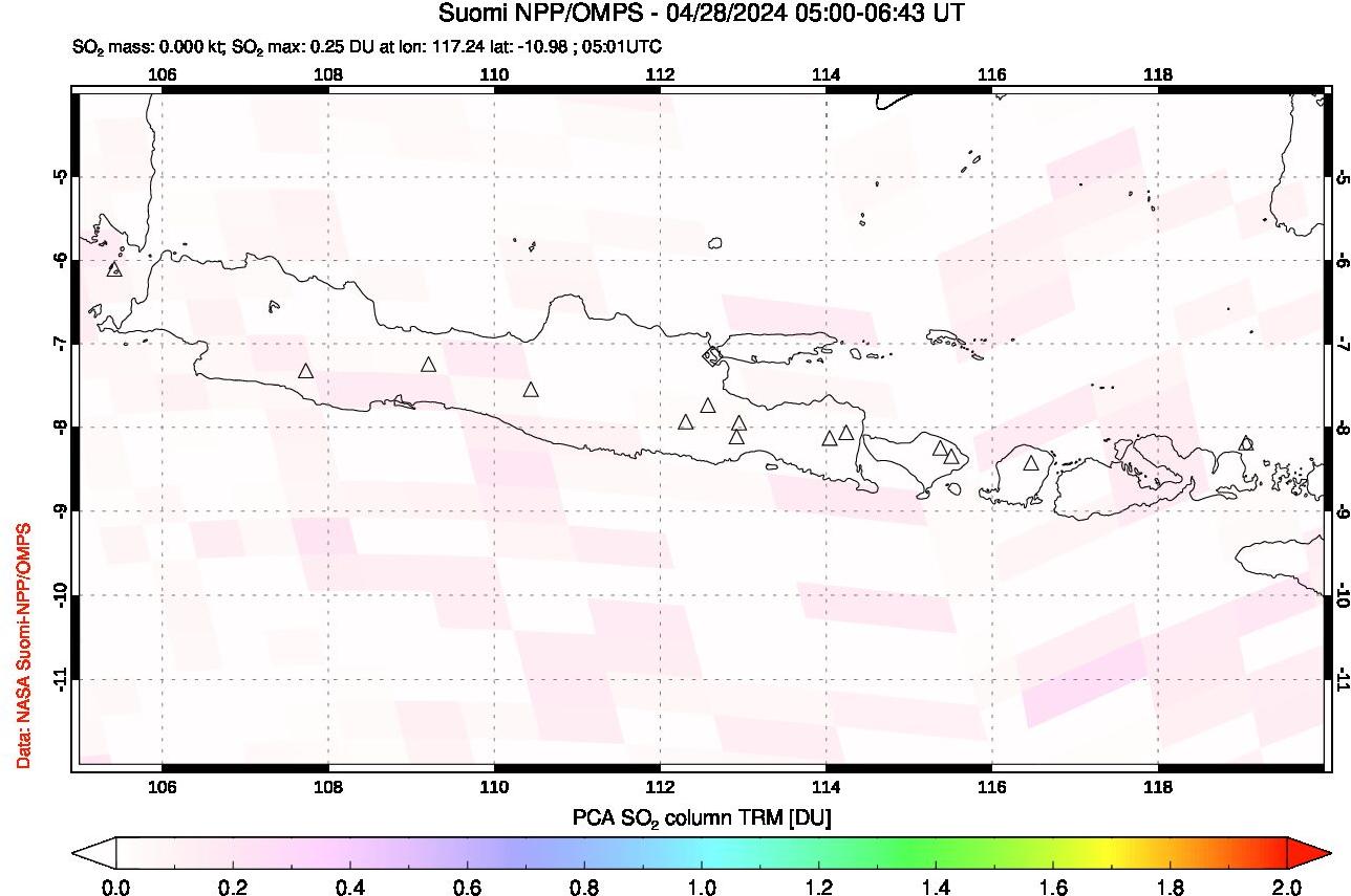 A sulfur dioxide image over Java, Indonesia on Apr 28, 2024.
