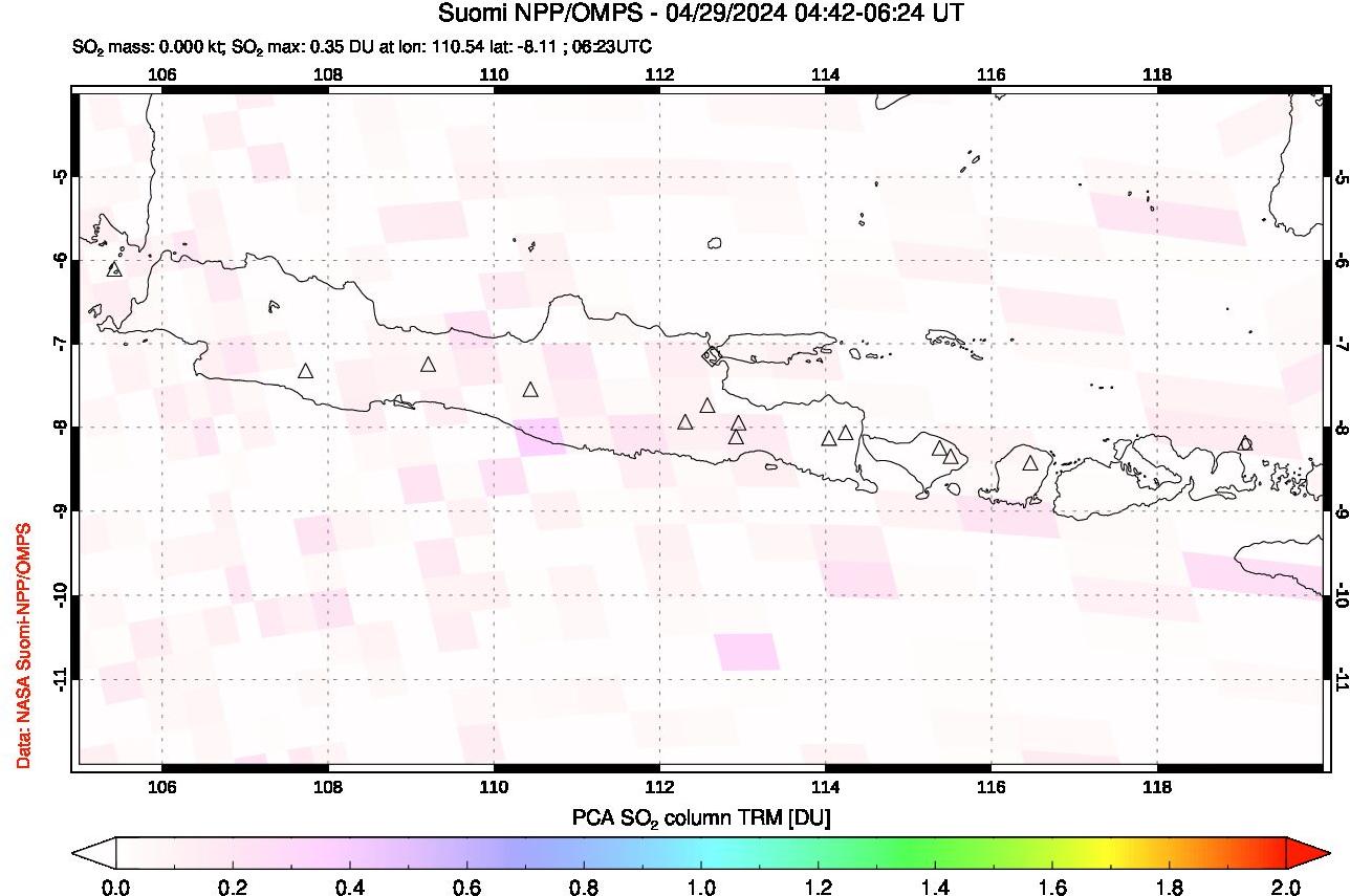 A sulfur dioxide image over Java, Indonesia on Apr 29, 2024.