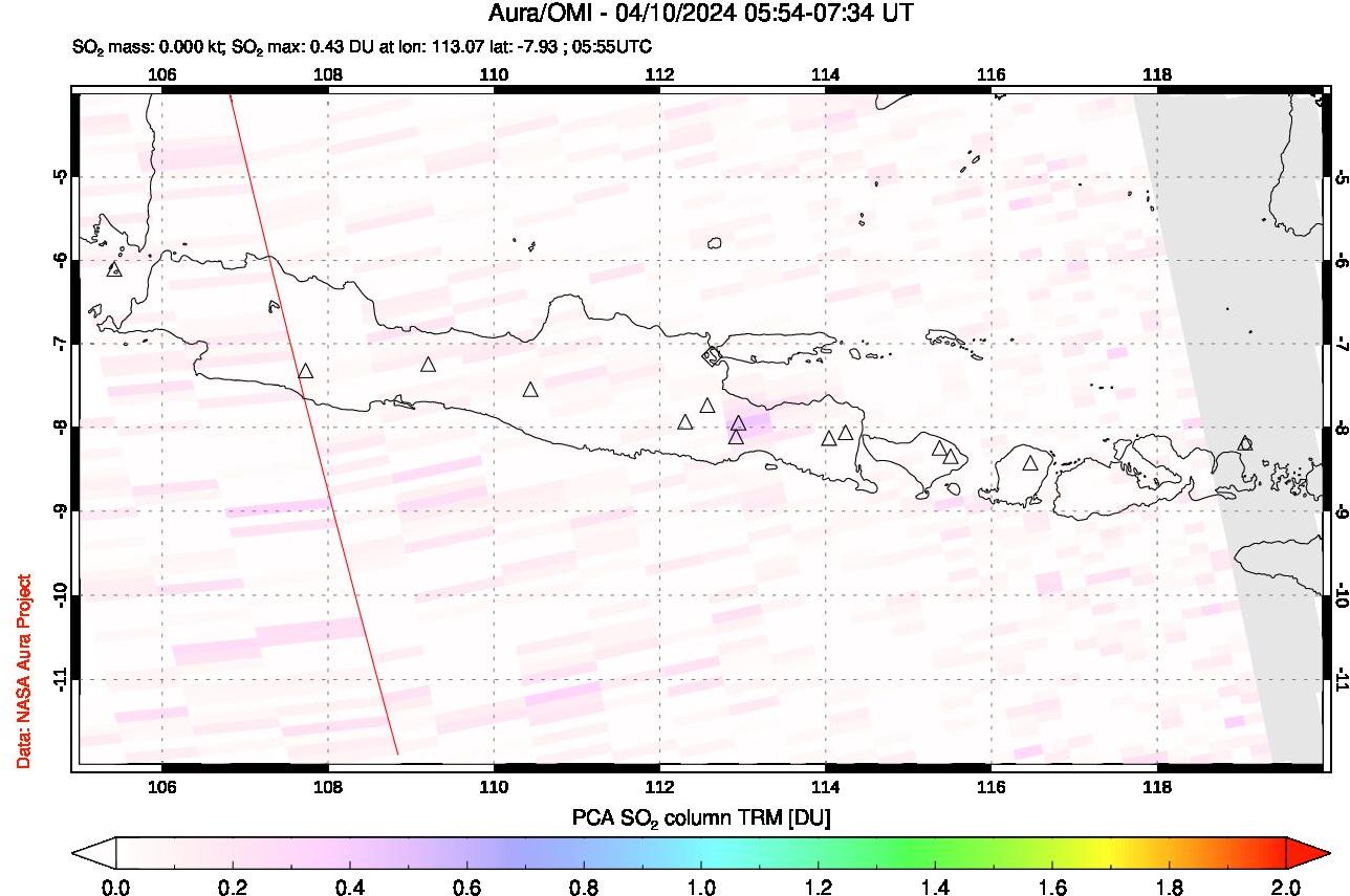 A sulfur dioxide image over Java, Indonesia on Apr 10, 2024.