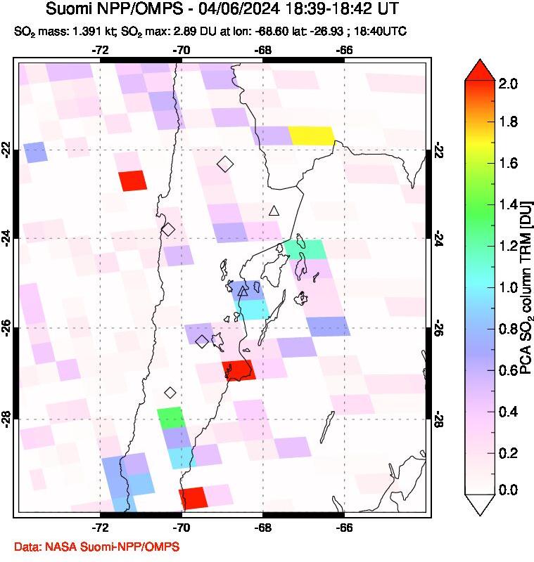 A sulfur dioxide image over Northern Chile on Apr 06, 2024.