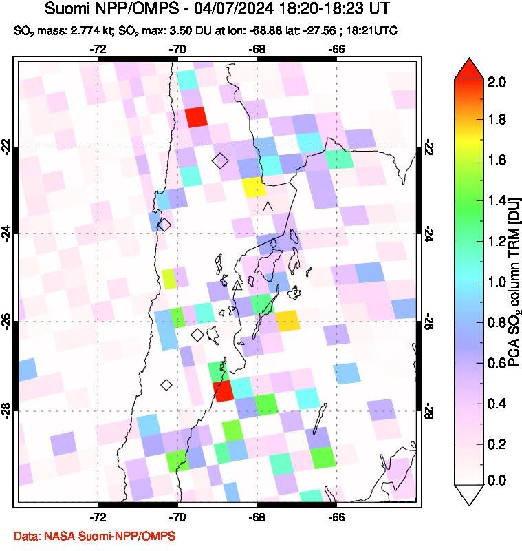 A sulfur dioxide image over Northern Chile on Apr 07, 2024.