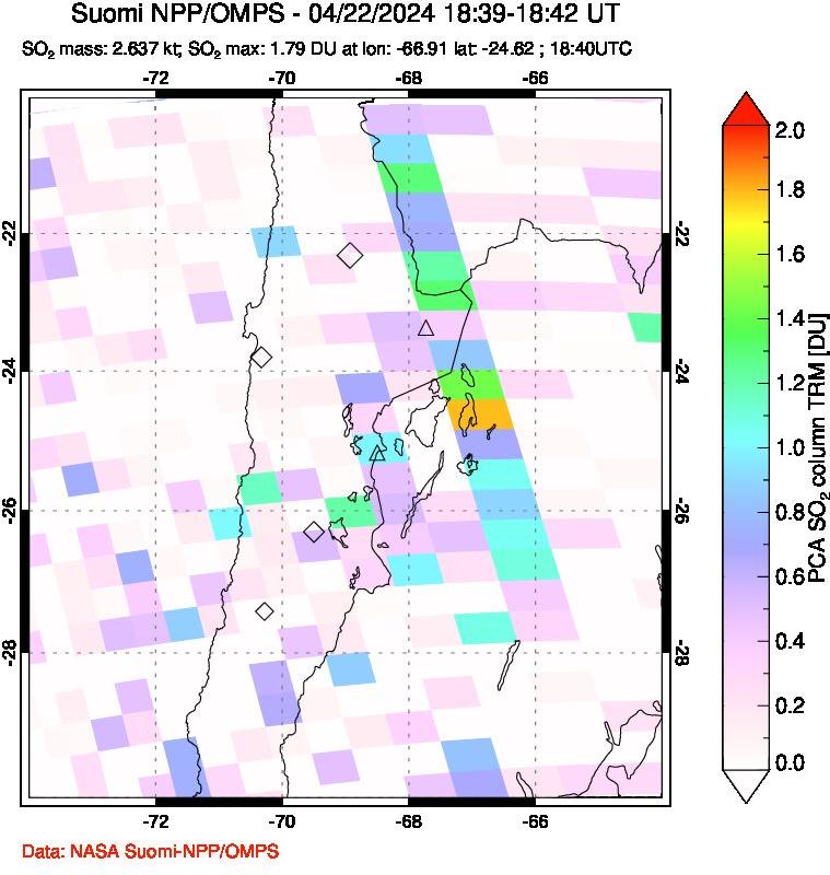 A sulfur dioxide image over Northern Chile on Apr 22, 2024.