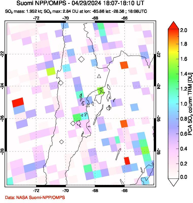 A sulfur dioxide image over Northern Chile on Apr 29, 2024.