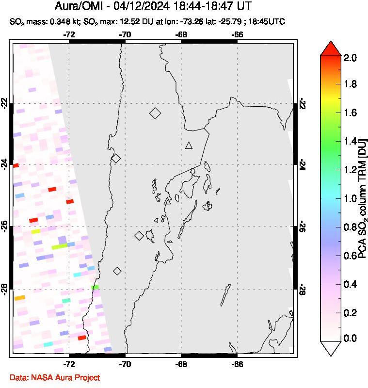 A sulfur dioxide image over Northern Chile on Apr 12, 2024.