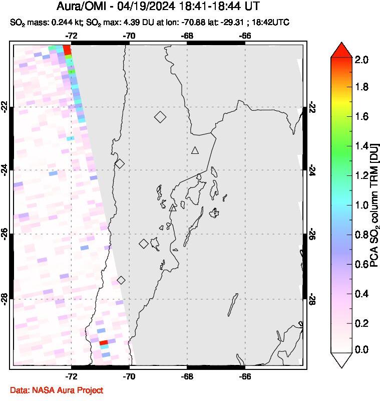 A sulfur dioxide image over Northern Chile on Apr 19, 2024.