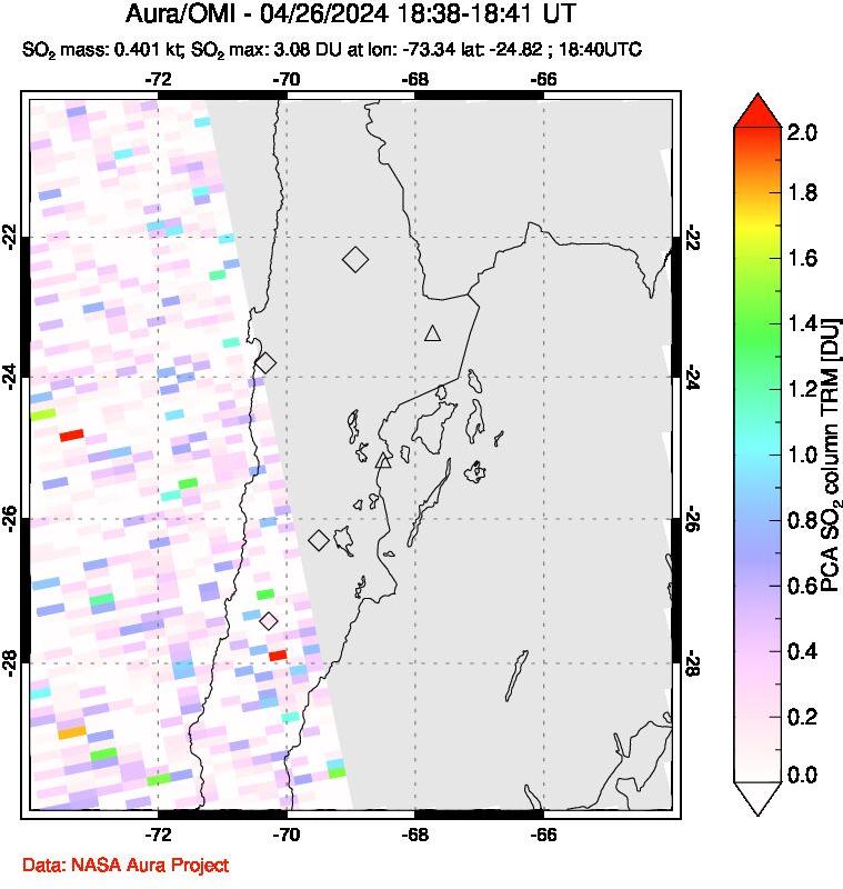 A sulfur dioxide image over Northern Chile on Apr 26, 2024.