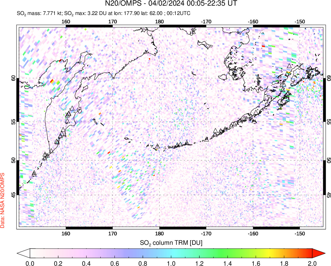 A sulfur dioxide image over North Pacific on Apr 02, 2024.