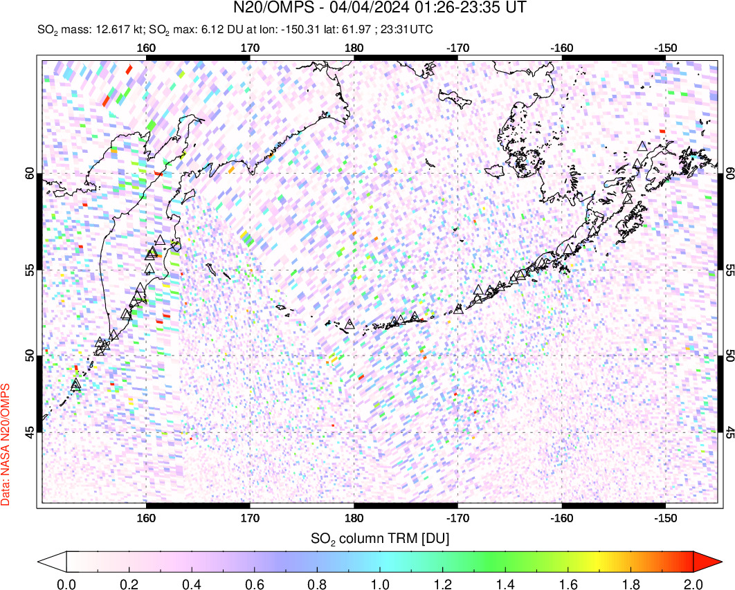 A sulfur dioxide image over North Pacific on Apr 04, 2024.