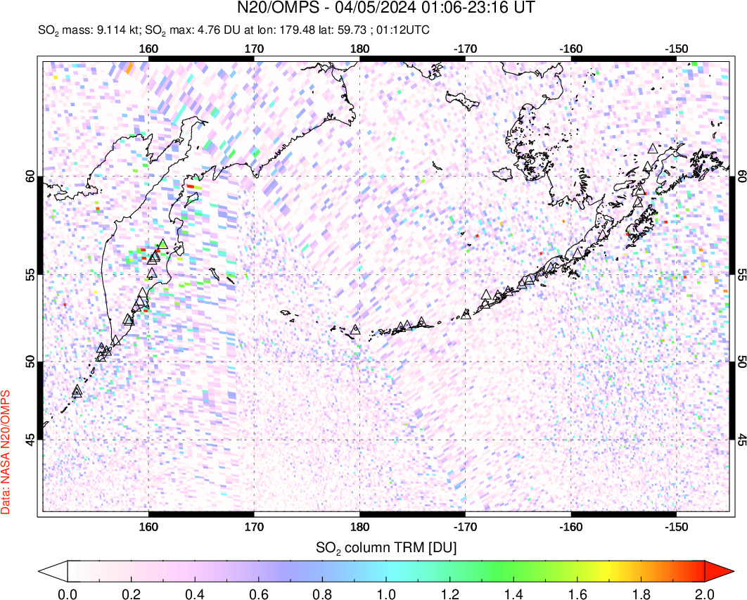 A sulfur dioxide image over North Pacific on Apr 05, 2024.