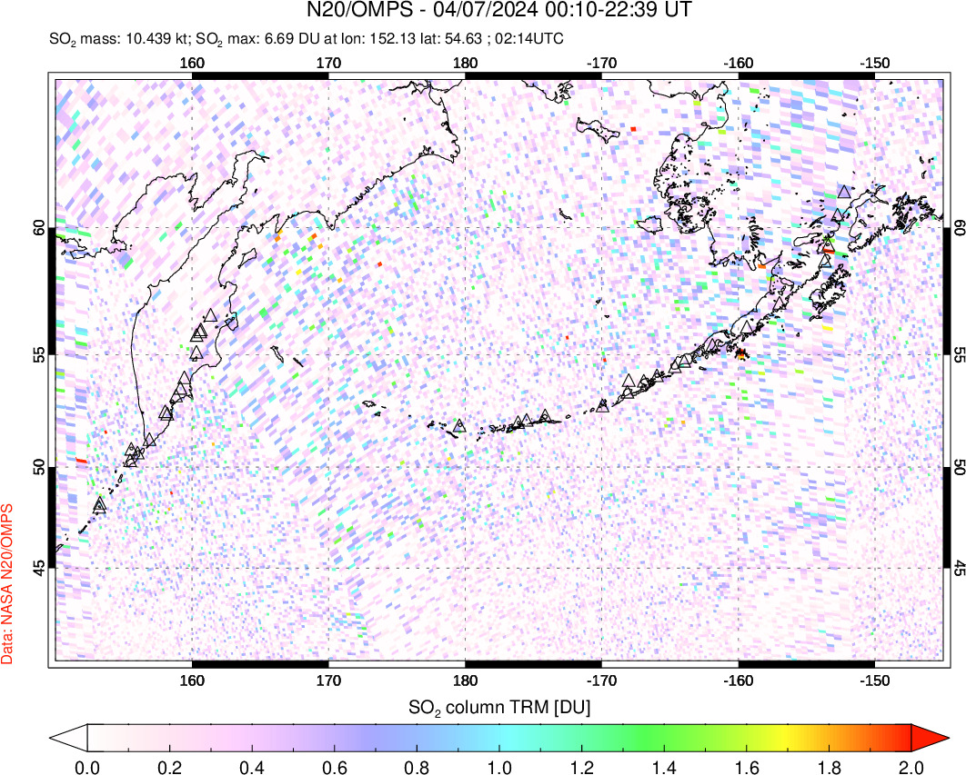 A sulfur dioxide image over North Pacific on Apr 07, 2024.