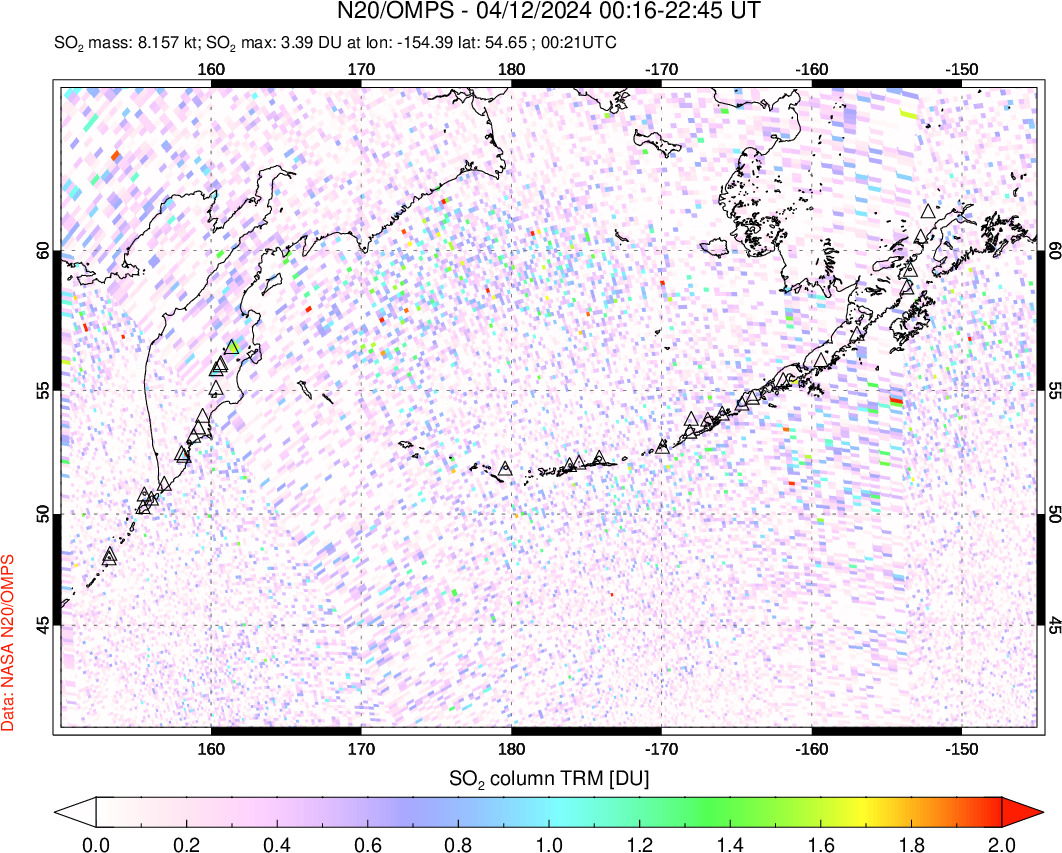 A sulfur dioxide image over North Pacific on Apr 12, 2024.