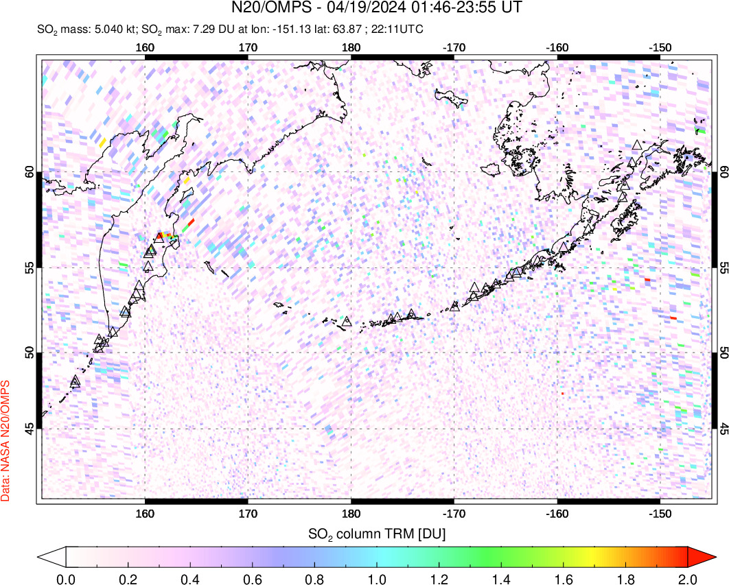 A sulfur dioxide image over North Pacific on Apr 19, 2024.