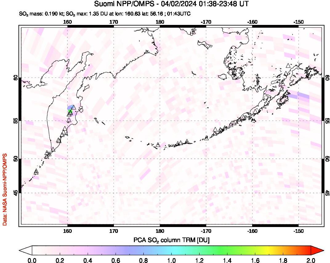 A sulfur dioxide image over North Pacific on Apr 02, 2024.