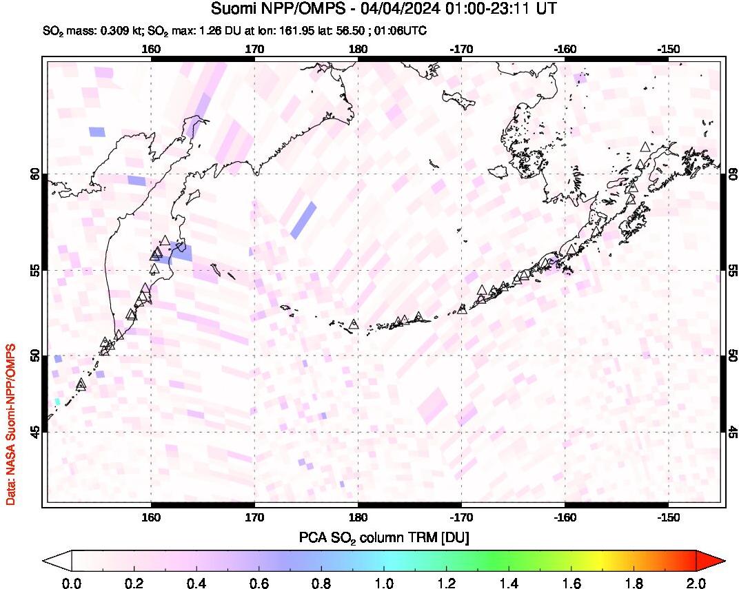 A sulfur dioxide image over North Pacific on Apr 04, 2024.