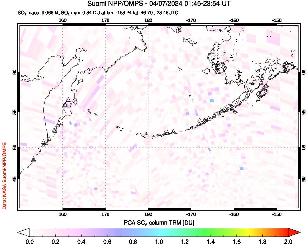 A sulfur dioxide image over North Pacific on Apr 07, 2024.