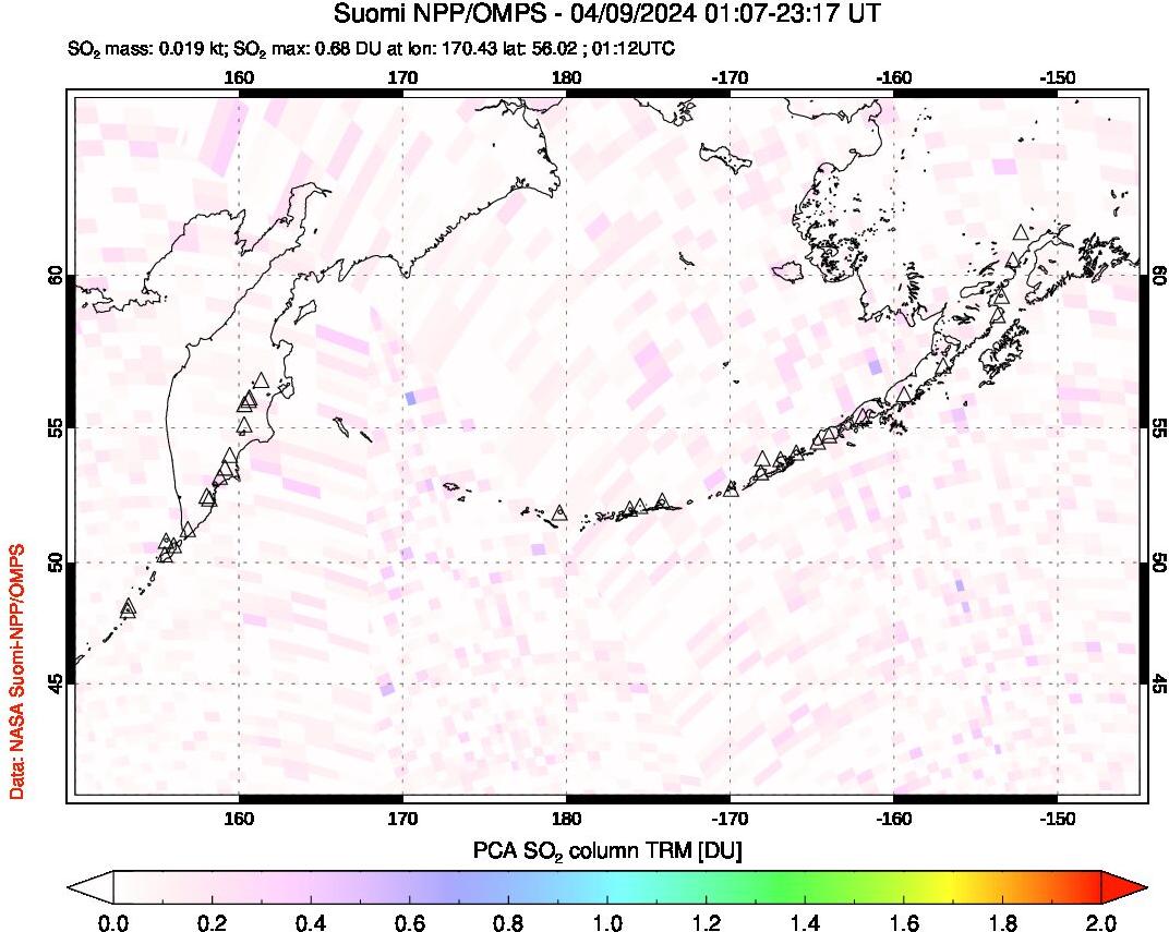 A sulfur dioxide image over North Pacific on Apr 09, 2024.