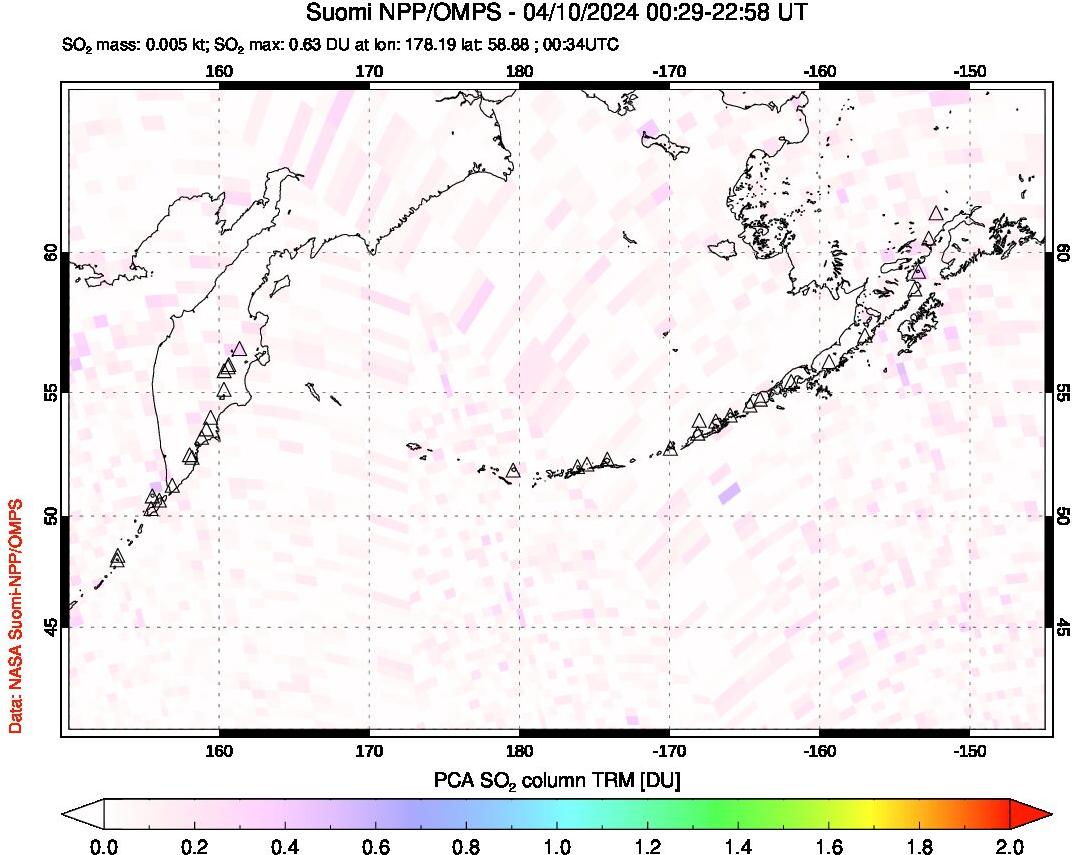 A sulfur dioxide image over North Pacific on Apr 10, 2024.