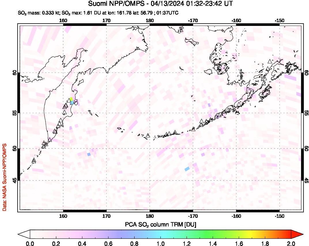 A sulfur dioxide image over North Pacific on Apr 13, 2024.