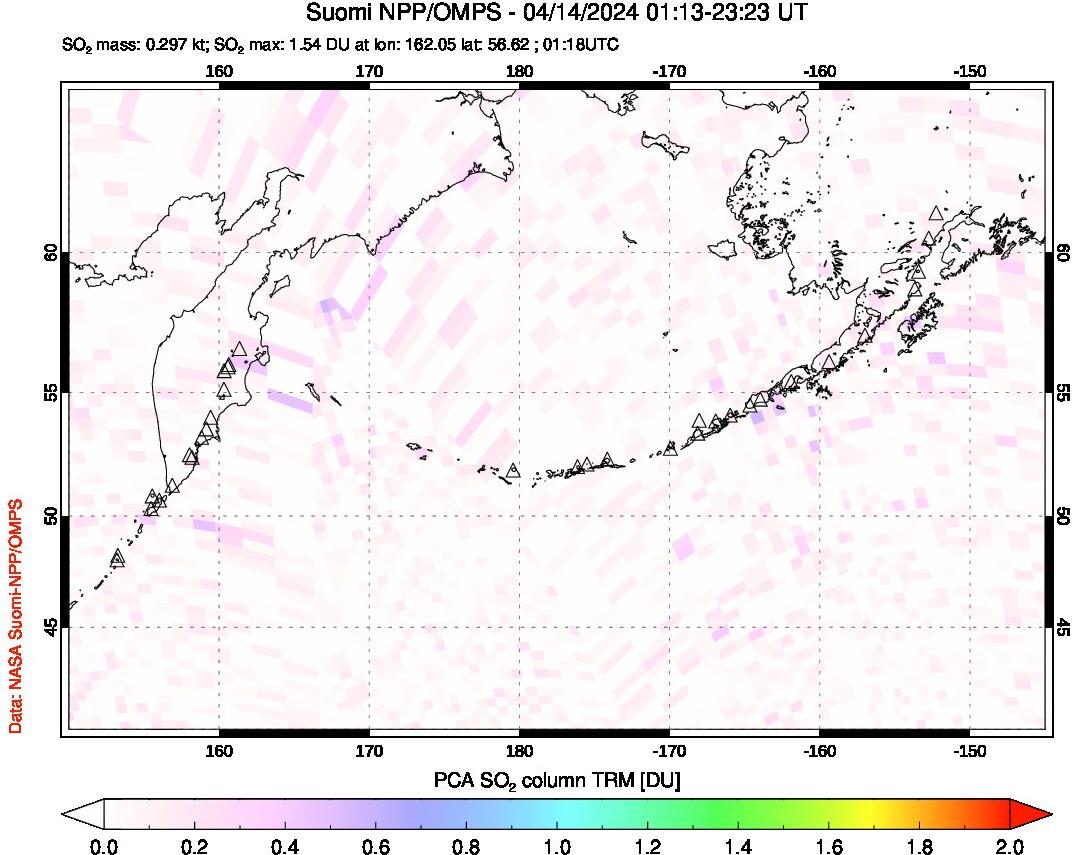 A sulfur dioxide image over North Pacific on Apr 14, 2024.