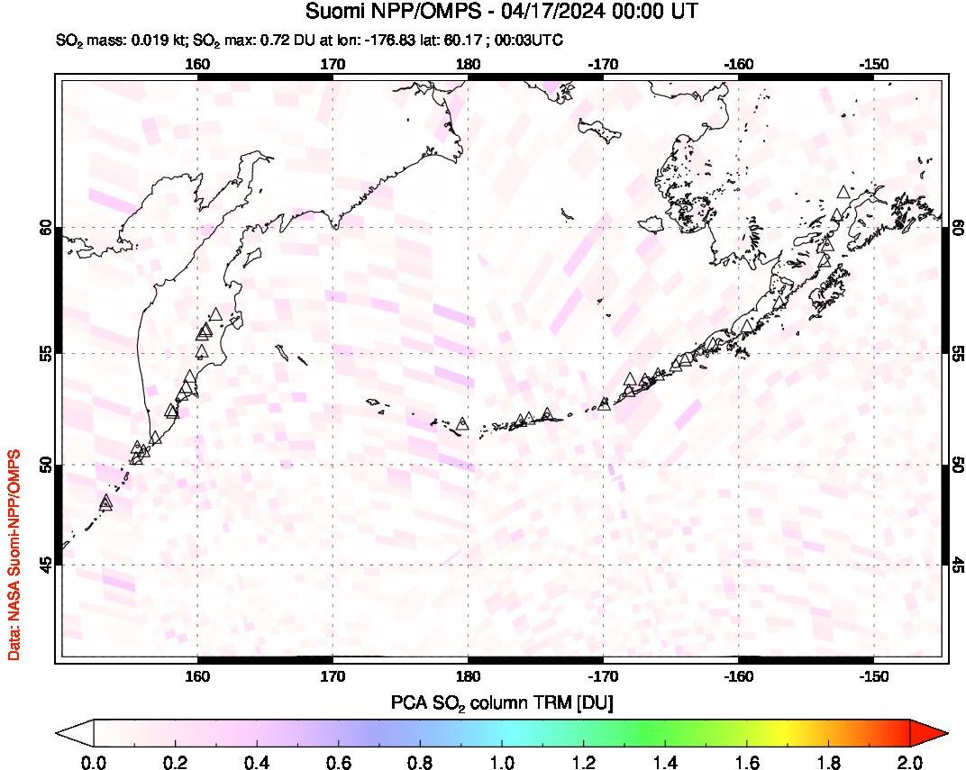 A sulfur dioxide image over North Pacific on Apr 17, 2024.