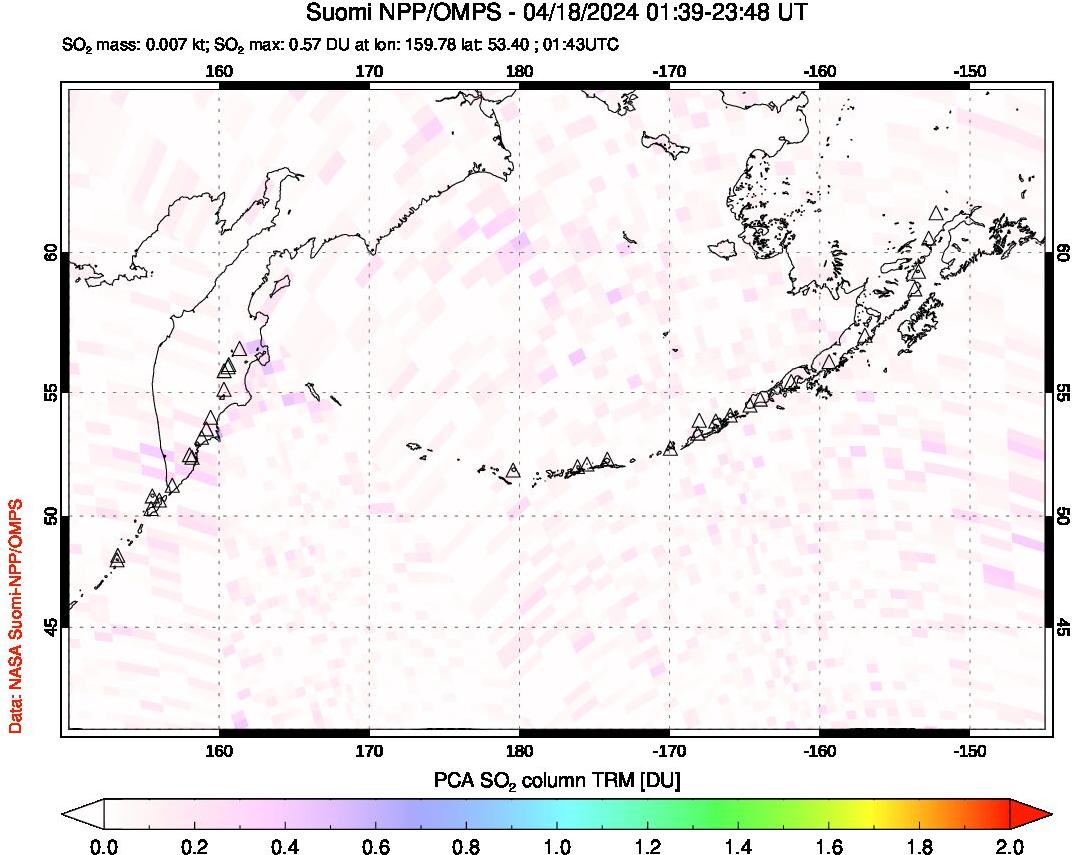 A sulfur dioxide image over North Pacific on Apr 18, 2024.