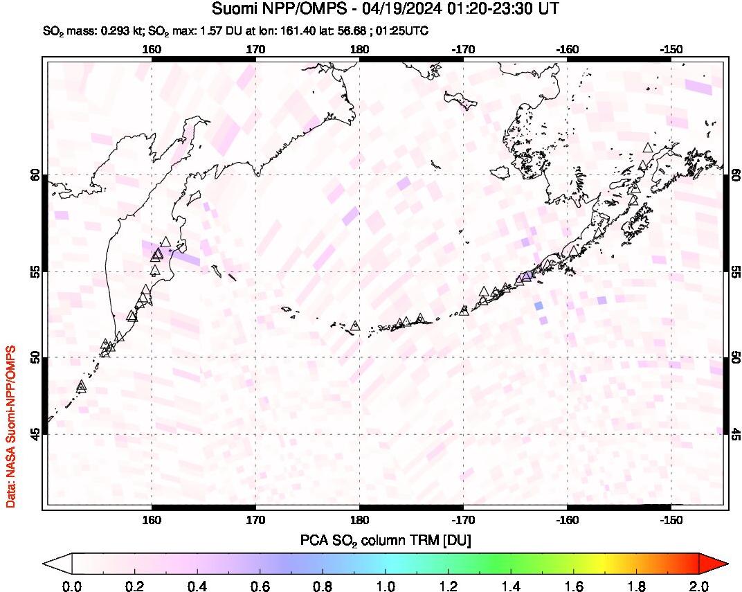 A sulfur dioxide image over North Pacific on Apr 19, 2024.