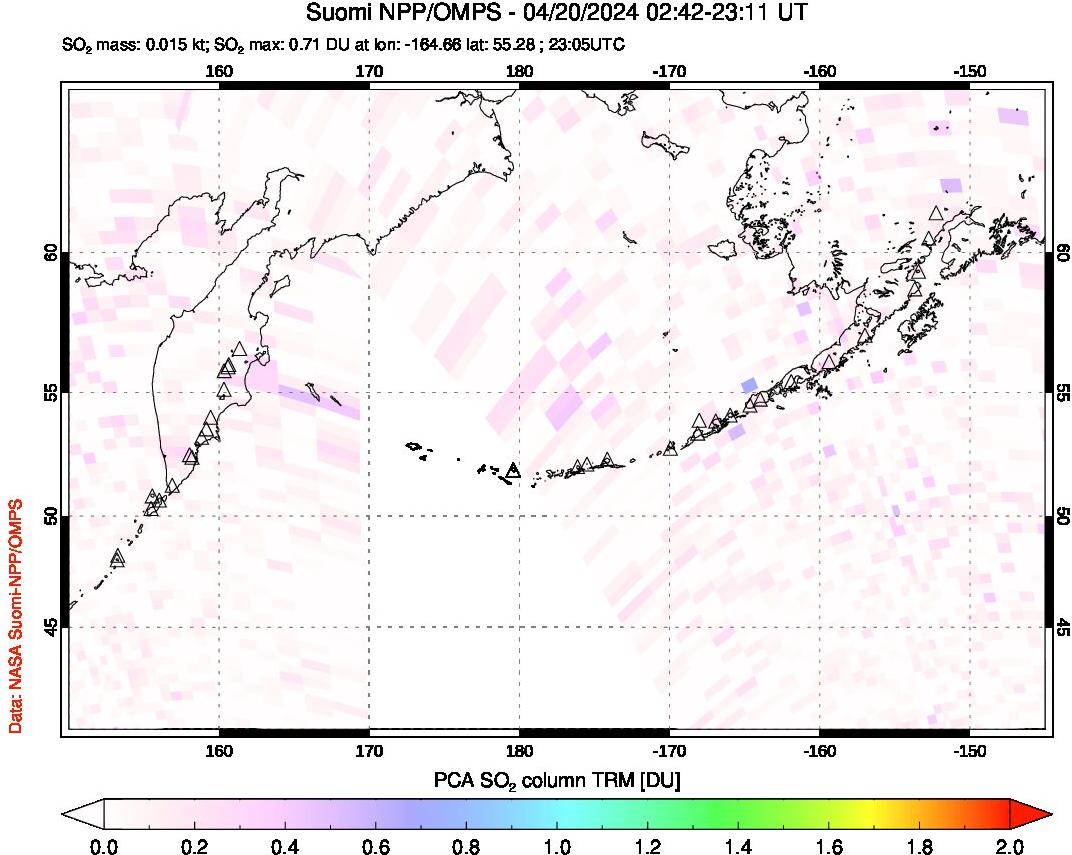 A sulfur dioxide image over North Pacific on Apr 20, 2024.